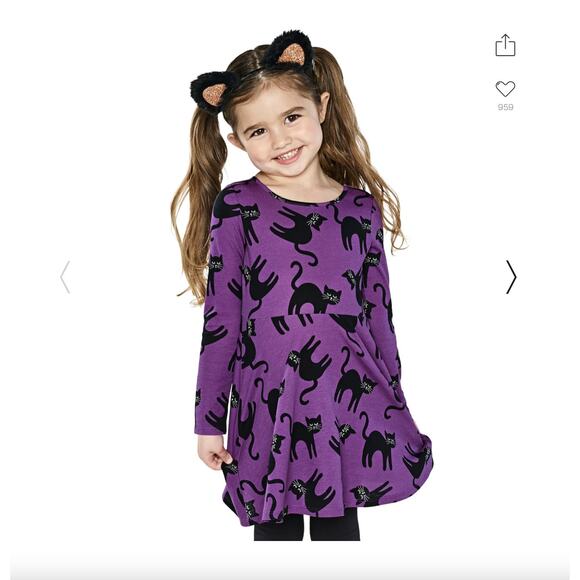 NWT Children's Place Purple W/Black Halloween Cat Skater Dress - Picture 4 of 9